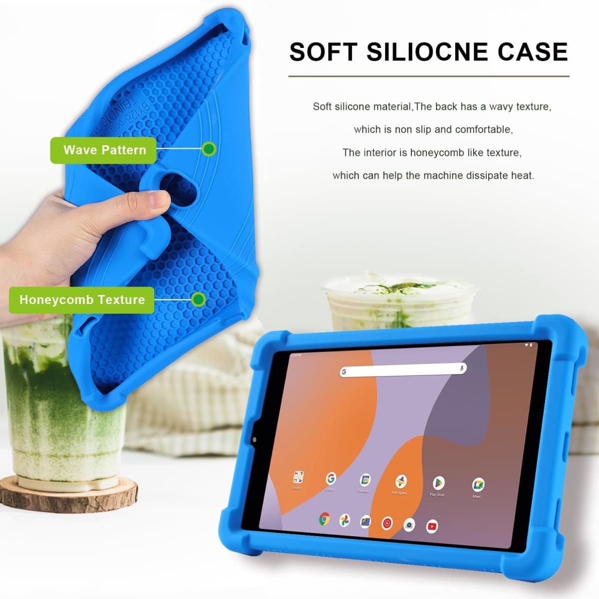 ATOOZ for Walmart ONN 8 Inch Tablet Case Gen 4 2024,Soft Silicone Kids Case for Onn 8.0 Gen 4 Tablet (Model:100135923) with Stand (Blue) thumbnail 4