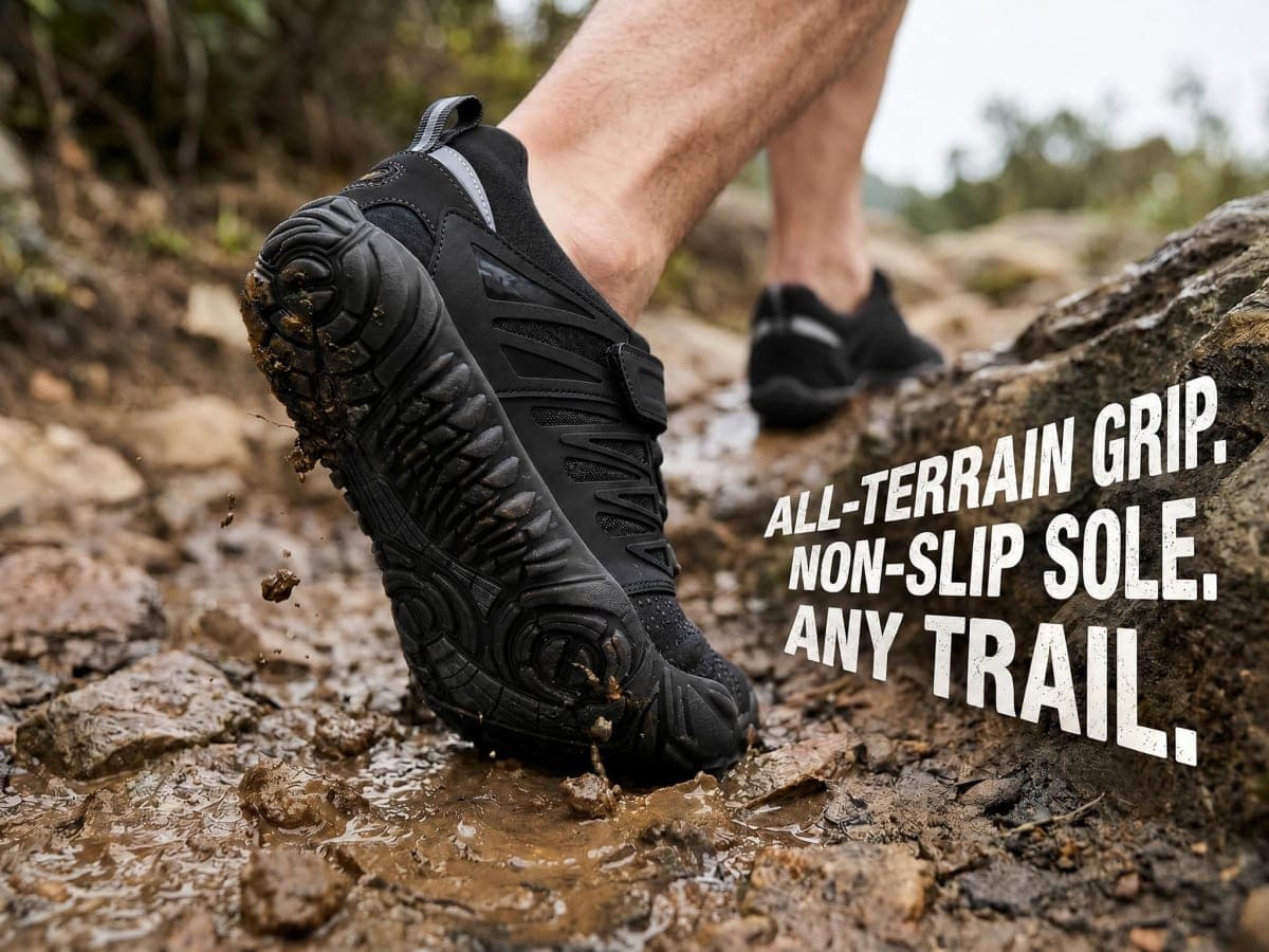 WHITIN Men's Trail Running Shoes Minimalist Barefoot 5 Five Fingers Wide Width Toe Box Size 12.5 Gym Workout Fitness Low Zero Drop Male Yoga Zumba Comfortable Pilates Heel Black 46 thumbnail 2