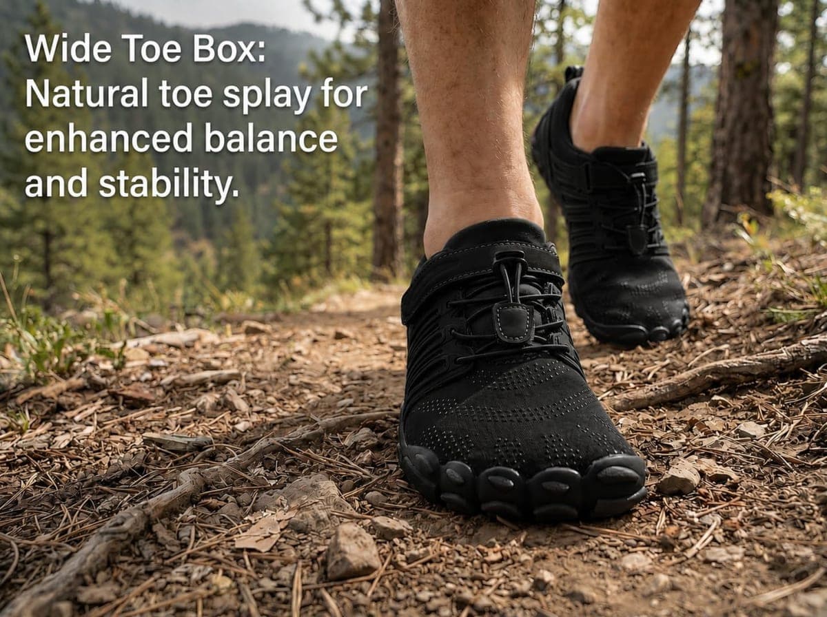 WHITIN Men's Trail Running Shoes Minimalist Barefoot 5 Five Fingers Wide Width Toe Box Size 12.5 Gym Workout Fitness Low Zero Drop Male Yoga Zumba Comfortable Pilates Heel Black 46 thumbnail 4