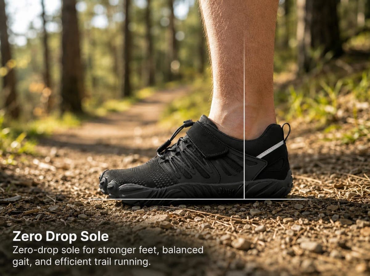 WHITIN Men's Trail Running Shoes Minimalist Barefoot 5 Five Fingers Wide Width Toe Box Size 12.5 Gym Workout Fitness Low Zero Drop Male Yoga Zumba Comfortable Pilates Heel Black 46 thumbnail 5
