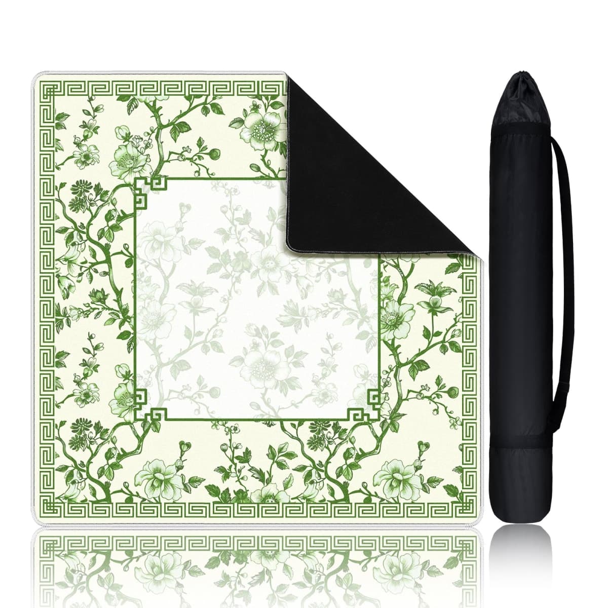 Sonwyoung 22 Inch Mini Chinoiserie Mahjong Mat for Travel Set Green and White Floral Mahjong Mat Cute Small Domino Accessories Gifts Domino and Tile Game Table — image 1