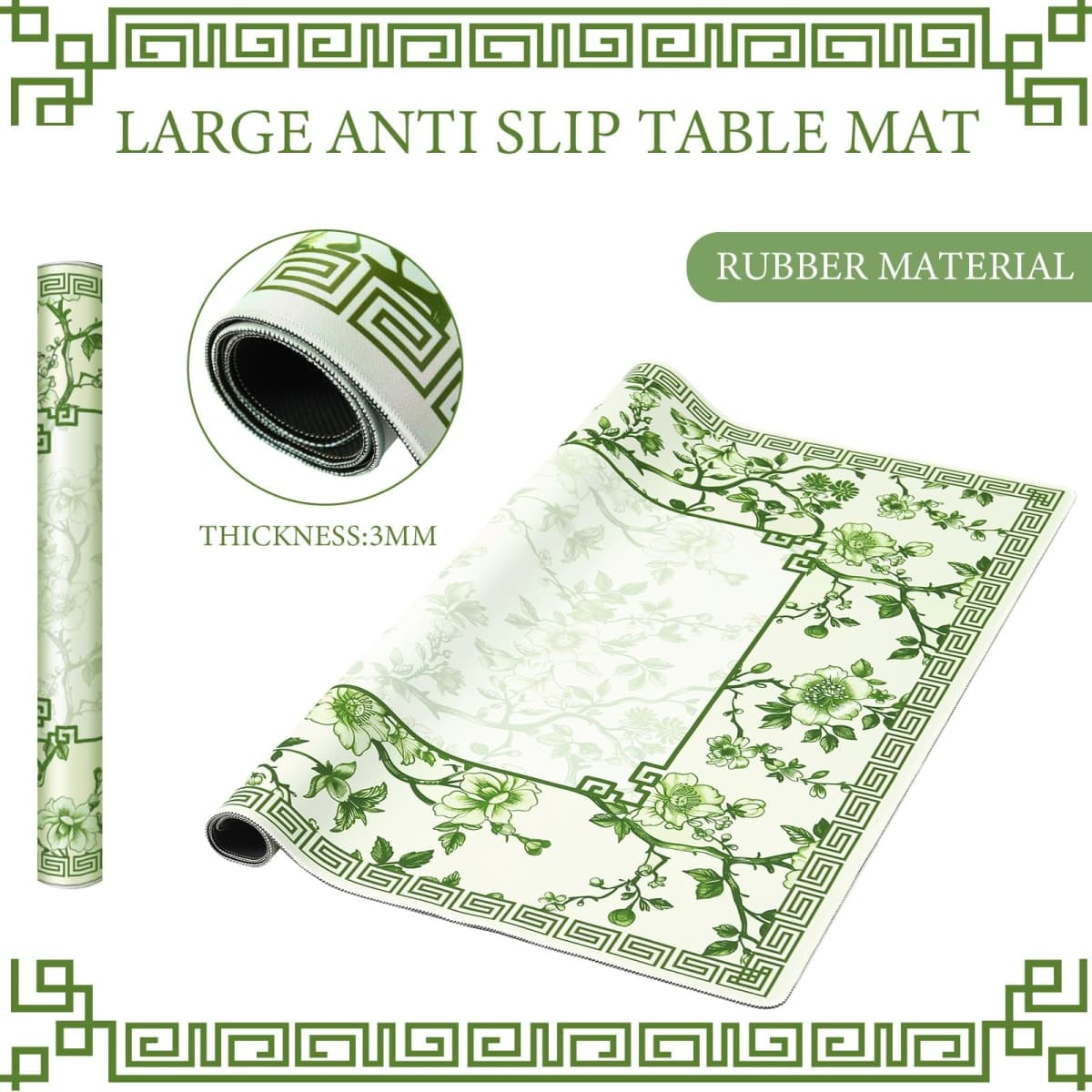 Sonwyoung 22 Inch Mini Chinoiserie Mahjong Mat for Travel Set Green and White Floral Mahjong Mat Cute Small Domino Accessories Gifts Domino and Tile Game Table thumbnail 4