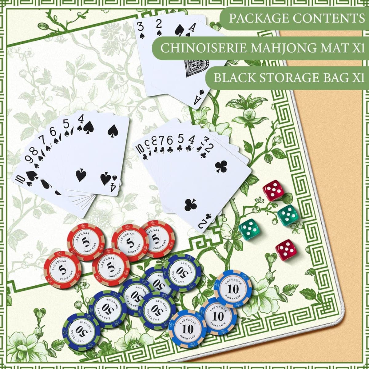 Sonwyoung 22 Inch Mini Chinoiserie Mahjong Mat for Travel Set Green and White Floral Mahjong Mat Cute Small Domino Accessories Gifts Domino and Tile Game Table thumbnail 5