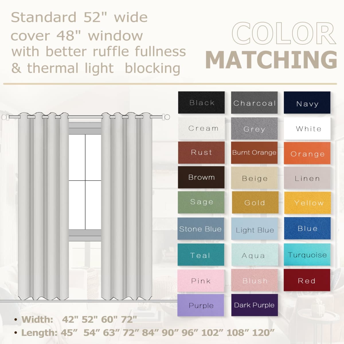 KOUFALL Taupe Blackout Curtains 84 Inches for Living Room Elegant Modern Grommet Warm Neutral Linen Earth Tone Keep Cold Air Out Dark Curtain Bedroom,Khaki Stone Greyish Beige Light Tan,84 Length thumbnail 3