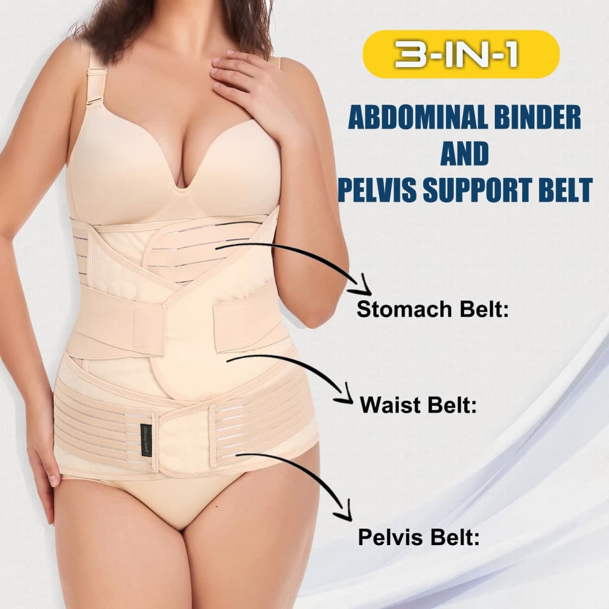 ChongErfei 3 in 1 Postpartum Support Belly/Waist/Pelvis Belt Beige thumbnail 2