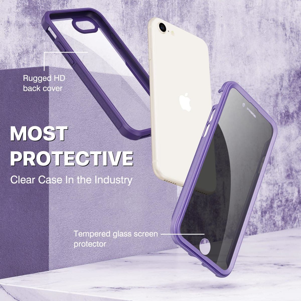 CENHUFO iPhone SE 2022 Case/iPhone SE 2020 Case/iPhone 8 Case/iPhone 7 Case, Anti Spy Phone Case with Built-in Privacy Glass Screen Protector, Rugged Durable Full Body Shockproof Cover Bumper -Purple thumbnail 3