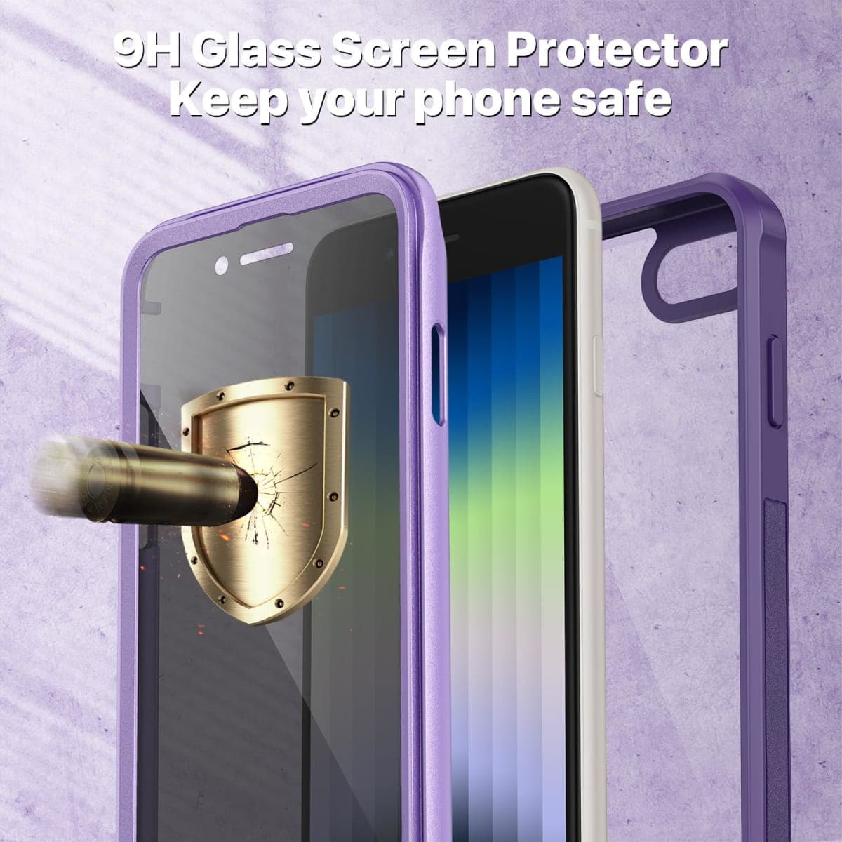 CENHUFO iPhone SE 2022 Case/iPhone SE 2020 Case/iPhone 8 Case/iPhone 7 Case, Anti Spy Phone Case with Built-in Privacy Glass Screen Protector, Rugged Durable Full Body Shockproof Cover Bumper -Purple thumbnail 4