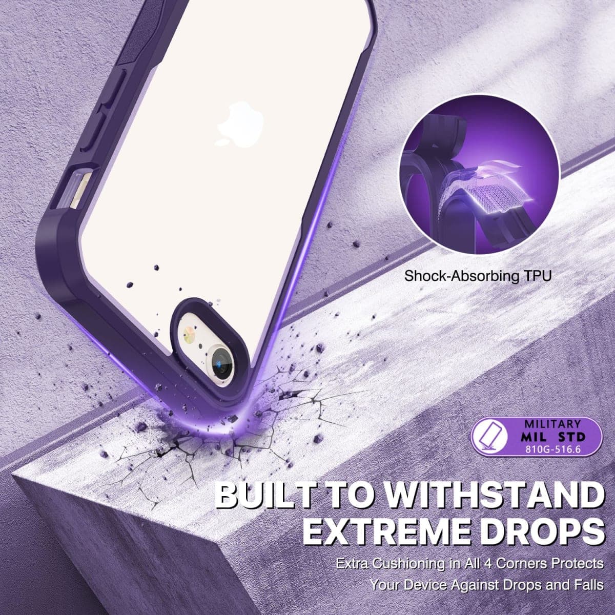 CENHUFO iPhone SE 2022 Case/iPhone SE 2020 Case/iPhone 8 Case/iPhone 7 Case, Anti Spy Phone Case with Built-in Privacy Glass Screen Protector, Rugged Durable Full Body Shockproof Cover Bumper -Purple thumbnail 5
