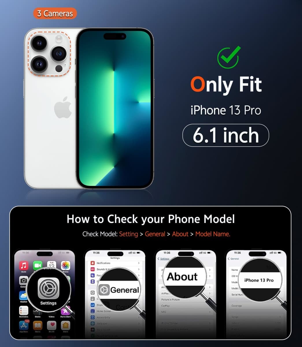 FNTCASE for iPhone 13 Pro Case: Magnetic Anti-Yellowing Slim Clear Phone Case | Military Grade Protective & Shockproof Drop Protection Thin Transparent Cover(Clear) thumbnail 2