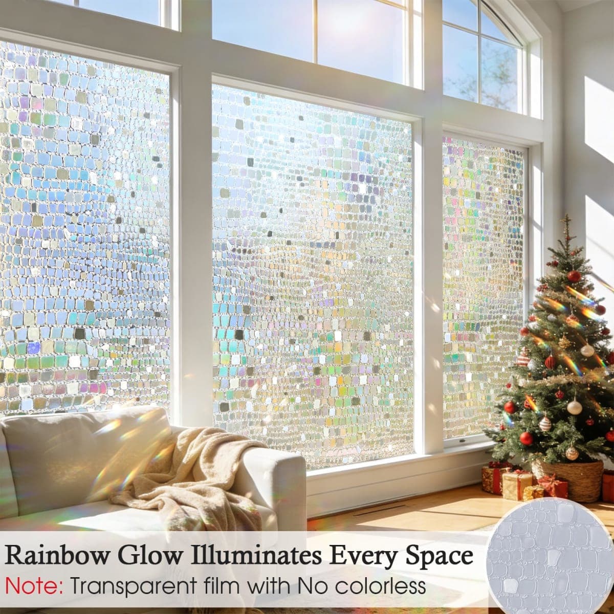 Windimiley Window Privacy Film Rainbow: 3D Stained Glass Windows Clings Decorative Prism Holographic Static Decals Removable Home Window Tint Heat Blocking Bathroom Door Coverings (17.5x78.7In, Pure) thumbnail 2