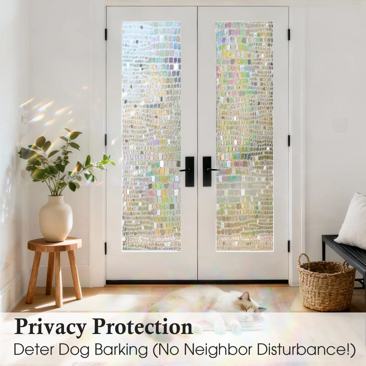 Windimiley Window Privacy Film Rainbow: 3D Stained Glass Windows Clings Decorative Prism Holographic Static Decals Removable Home Window Tint Heat Blocking Bathroom Door Coverings (17.5x78.7In, Pure) thumbnail 3