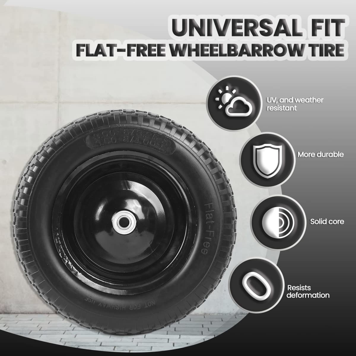 AR-PRO 4.80/4.00-8" Flat Free Tire and Wheel - 14.5" Solid Wheelbarrow Tires with 3" -7" Centered Hub and 5/8" Extra 3/4"Bearings - Universal for 4.80-8 4.00-8 4.00-6 3.50/3.00-8 Wheelbarrow Wheels thumbnail 2