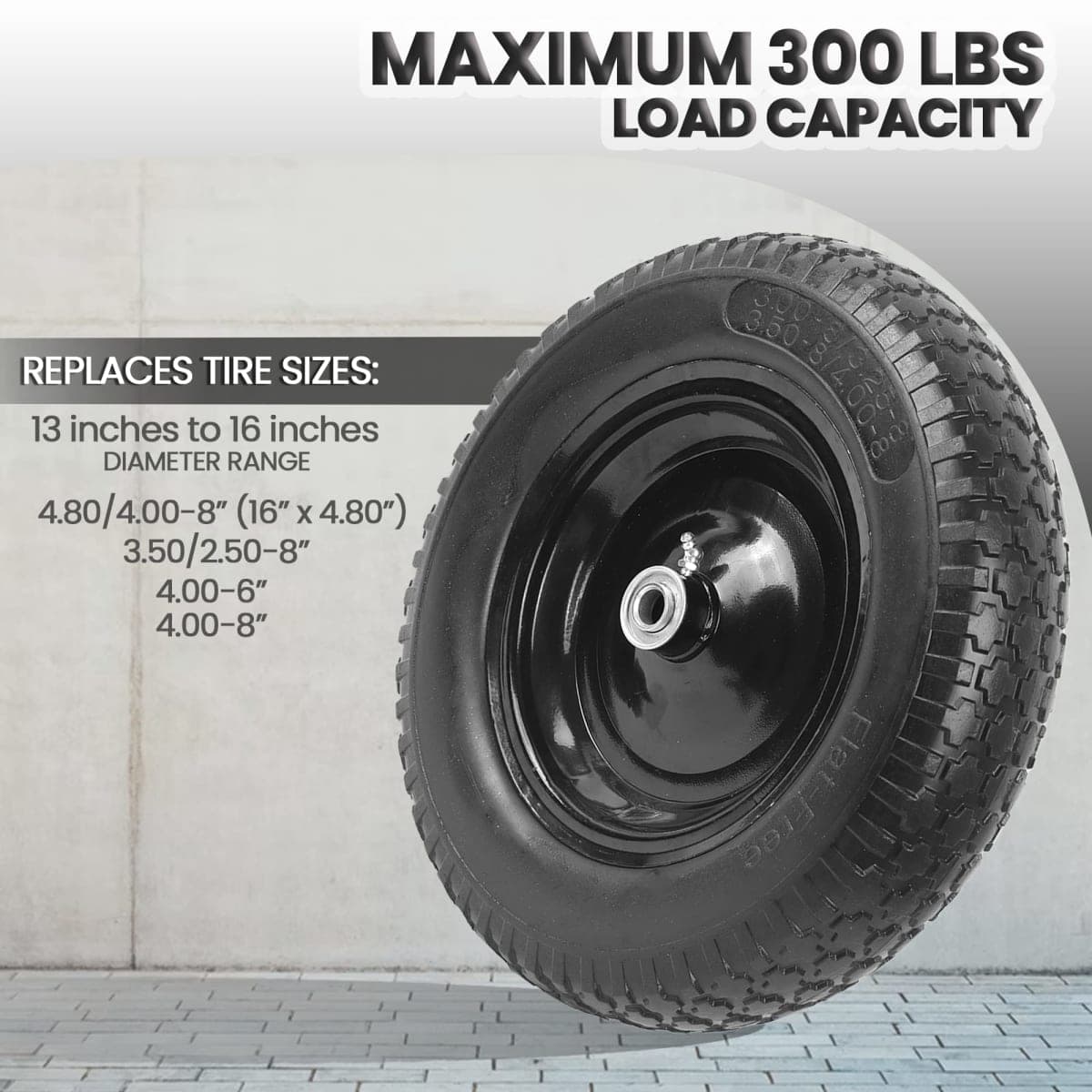 AR-PRO 4.80/4.00-8" Flat Free Tire and Wheel - 14.5" Solid Wheelbarrow Tires with 3" -7" Centered Hub and 5/8" Extra 3/4"Bearings - Universal for 4.80-8 4.00-8 4.00-6 3.50/3.00-8 Wheelbarrow Wheels thumbnail 5