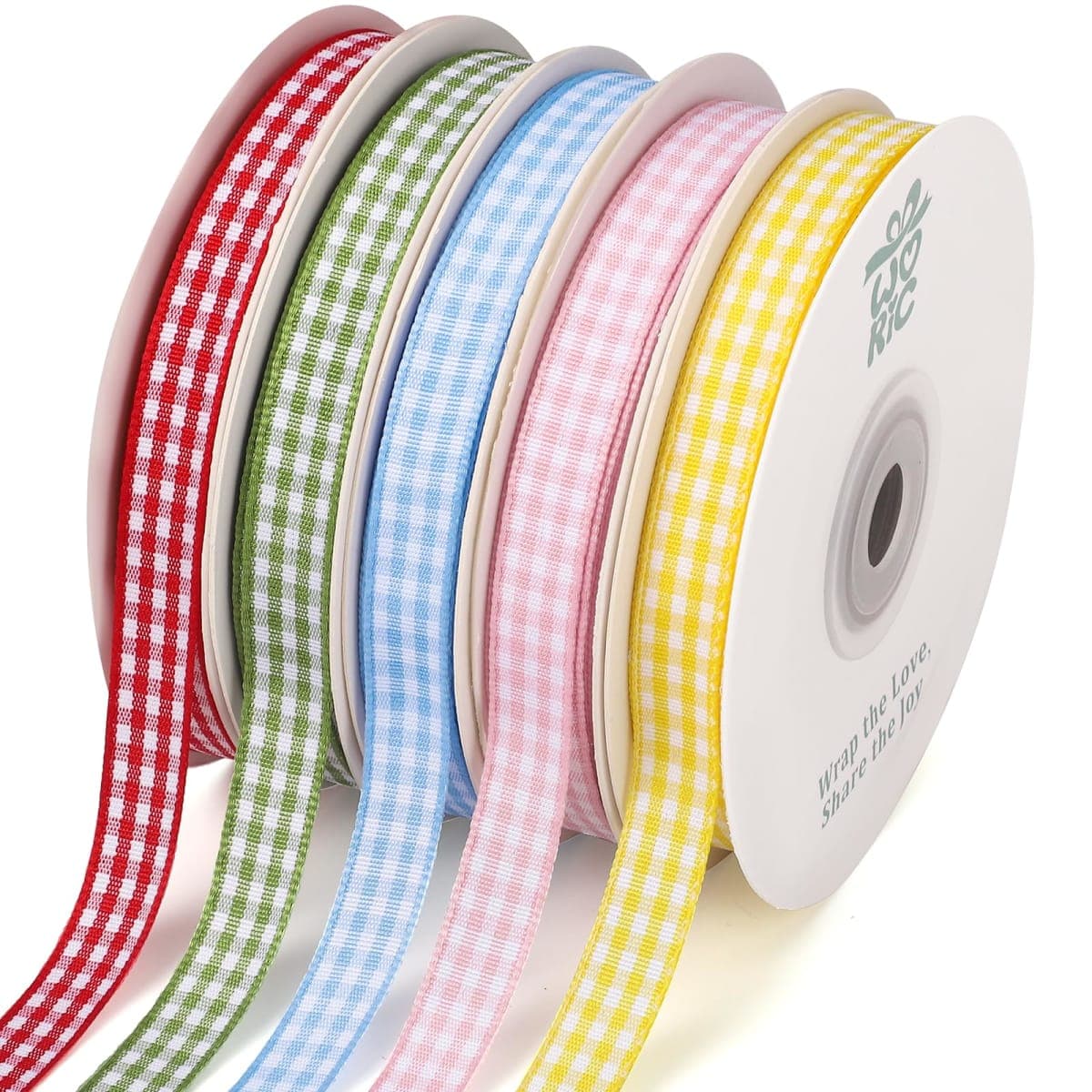 woric 5 Color Gingham Ribbon 3/8" X 50 Yd Plaid Ribbons Craft Ribbons Buffalo Checker Ribbon for Crafts Picnic Decor Sewing Projects Hair Bows Baby Shower Birthday Gift Wrapping — image 1
