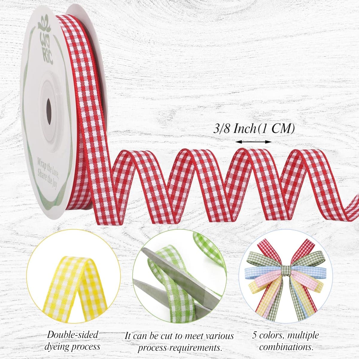 woric 5 Color Gingham Ribbon 3/8" X 50 Yd Plaid Ribbons Craft Ribbons Buffalo Checker Ribbon for Crafts Picnic Decor Sewing Projects Hair Bows Baby Shower Birthday Gift Wrapping thumbnail 2