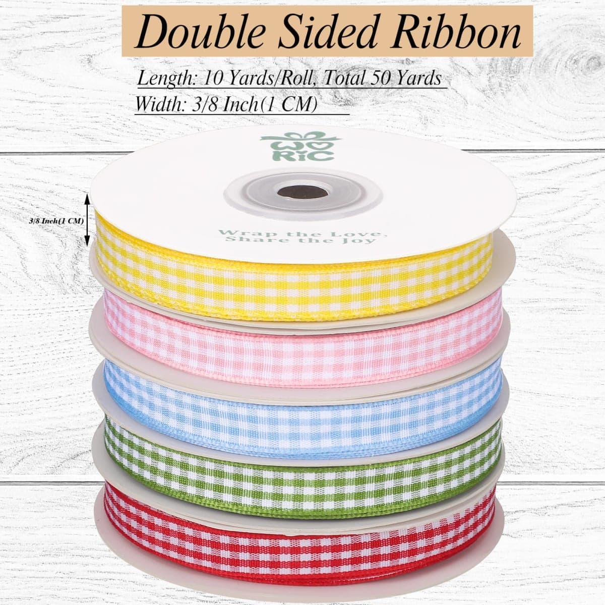 woric 5 Color Gingham Ribbon 3/8" X 50 Yd Plaid Ribbons Craft Ribbons Buffalo Checker Ribbon for Crafts Picnic Decor Sewing Projects Hair Bows Baby Shower Birthday Gift Wrapping thumbnail 3