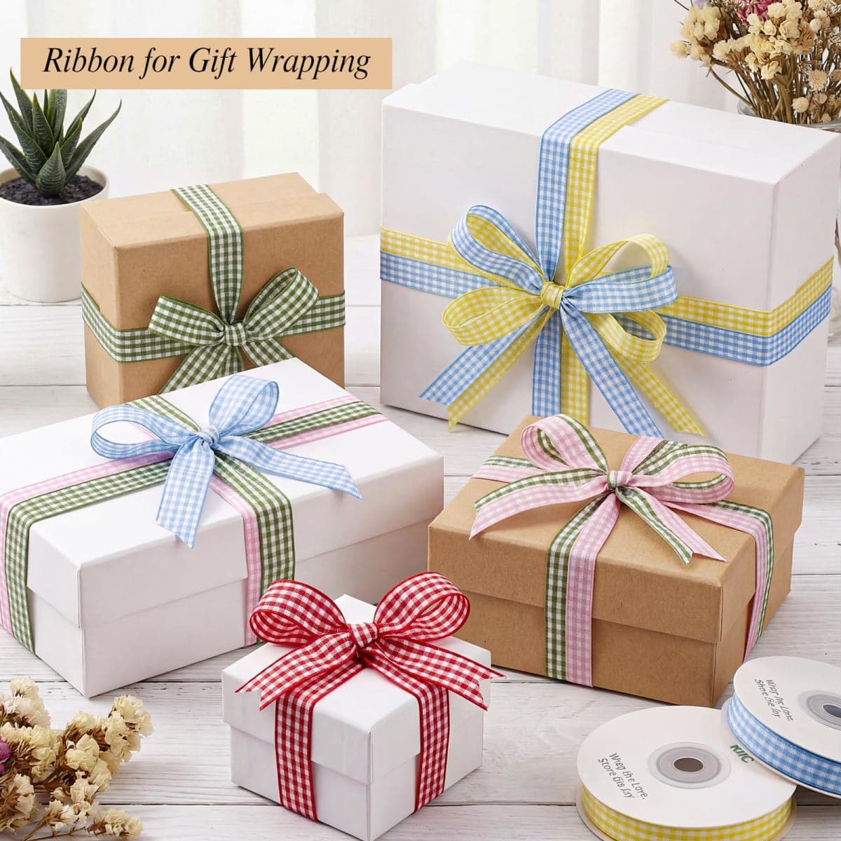 woric 5 Color Gingham Ribbon 3/8" X 50 Yd Plaid Ribbons Craft Ribbons Buffalo Checker Ribbon for Crafts Picnic Decor Sewing Projects Hair Bows Baby Shower Birthday Gift Wrapping thumbnail 5