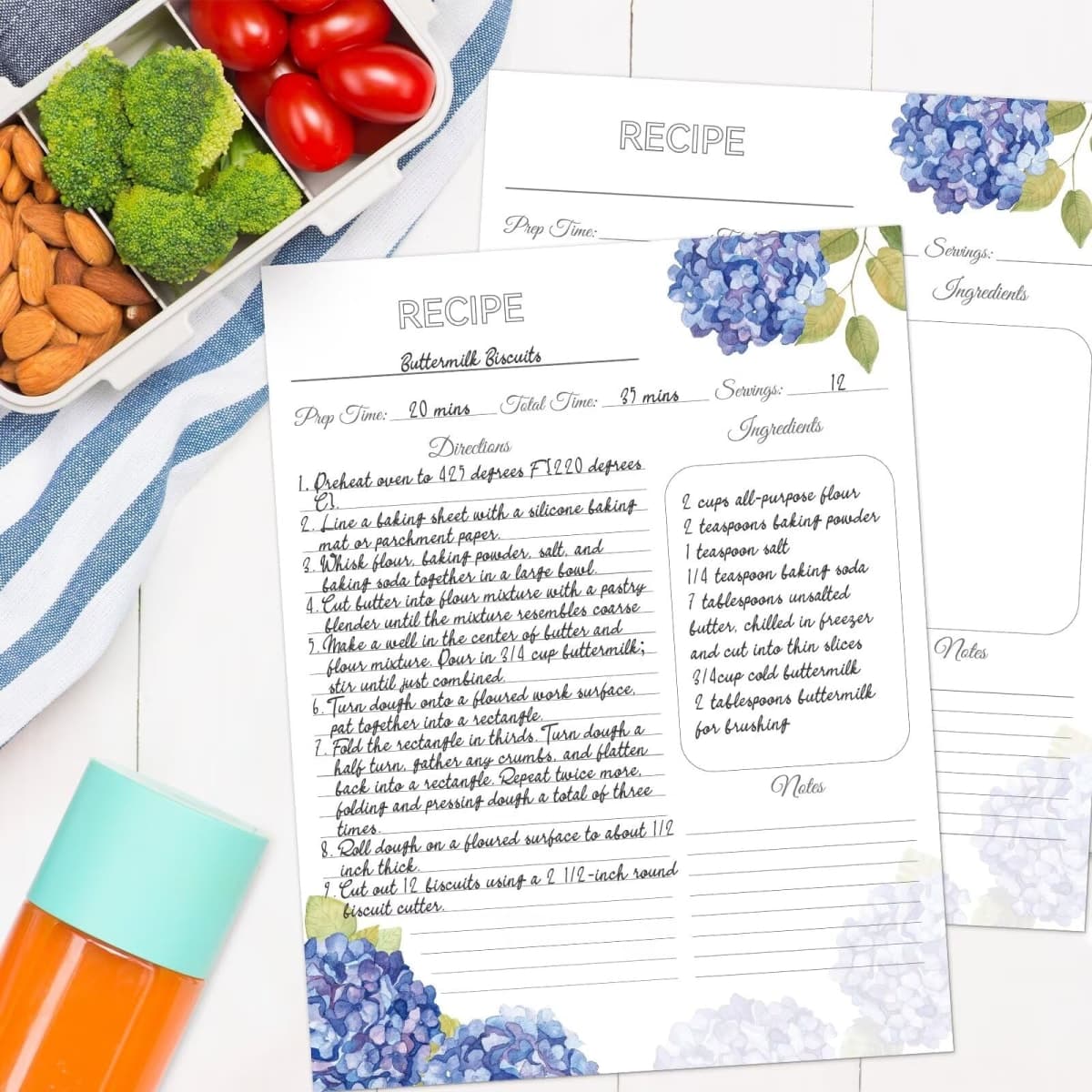 Recipe Binder with Plastic Sleeves, Full Page Cards and Dividers, Recipe Binder 8.5x11 3 Ring, Blank Recipe Book Binder to Write in Your Own Recipes (Blue Hydrangea) thumbnail 4