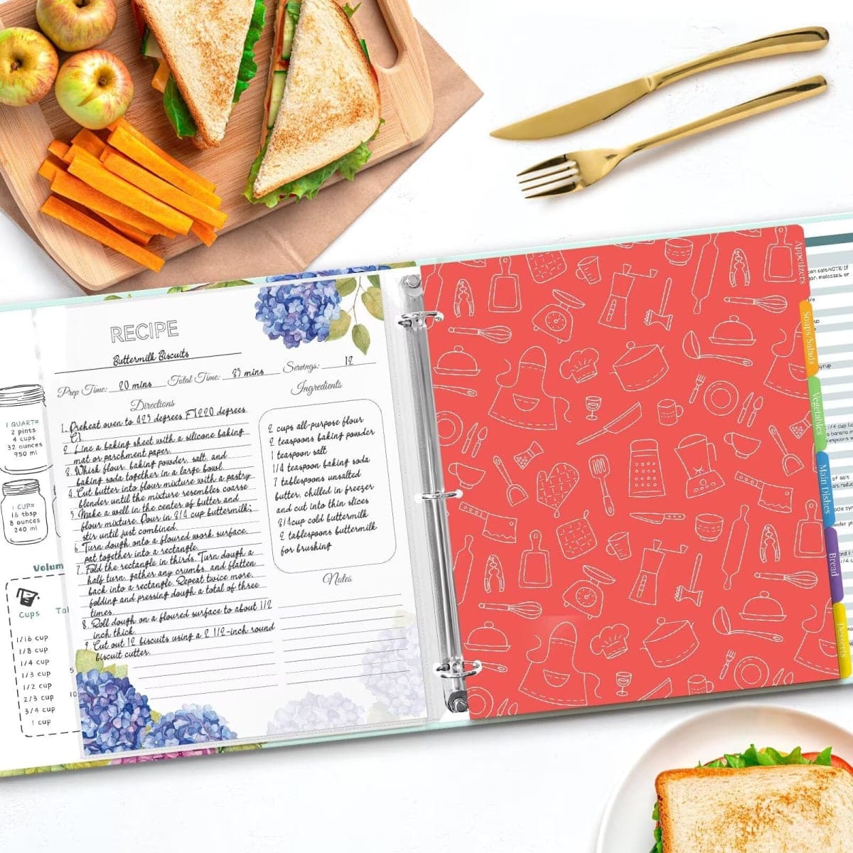 Recipe Binder with Plastic Sleeves, Full Page Cards and Dividers, Recipe Binder 8.5x11 3 Ring, Blank Recipe Book Binder to Write in Your Own Recipes (Blue Hydrangea) thumbnail 5