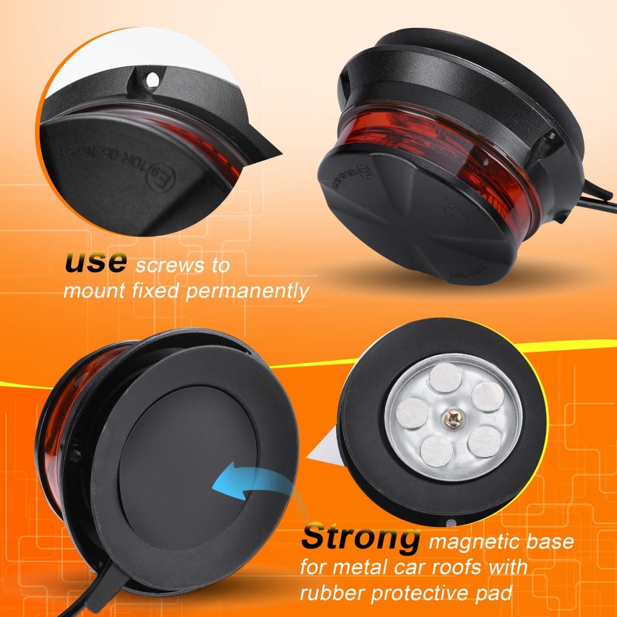 WINECO LED Amber Strobe Beacon Lights, Safety Warning Emergency Hazard Rotating Flashing Lights for Forklift Truck, Tractor, Golf Carts, ATV, Postal Car, 12-24V Magnetic Base and Permanent Mount thumbnail 5