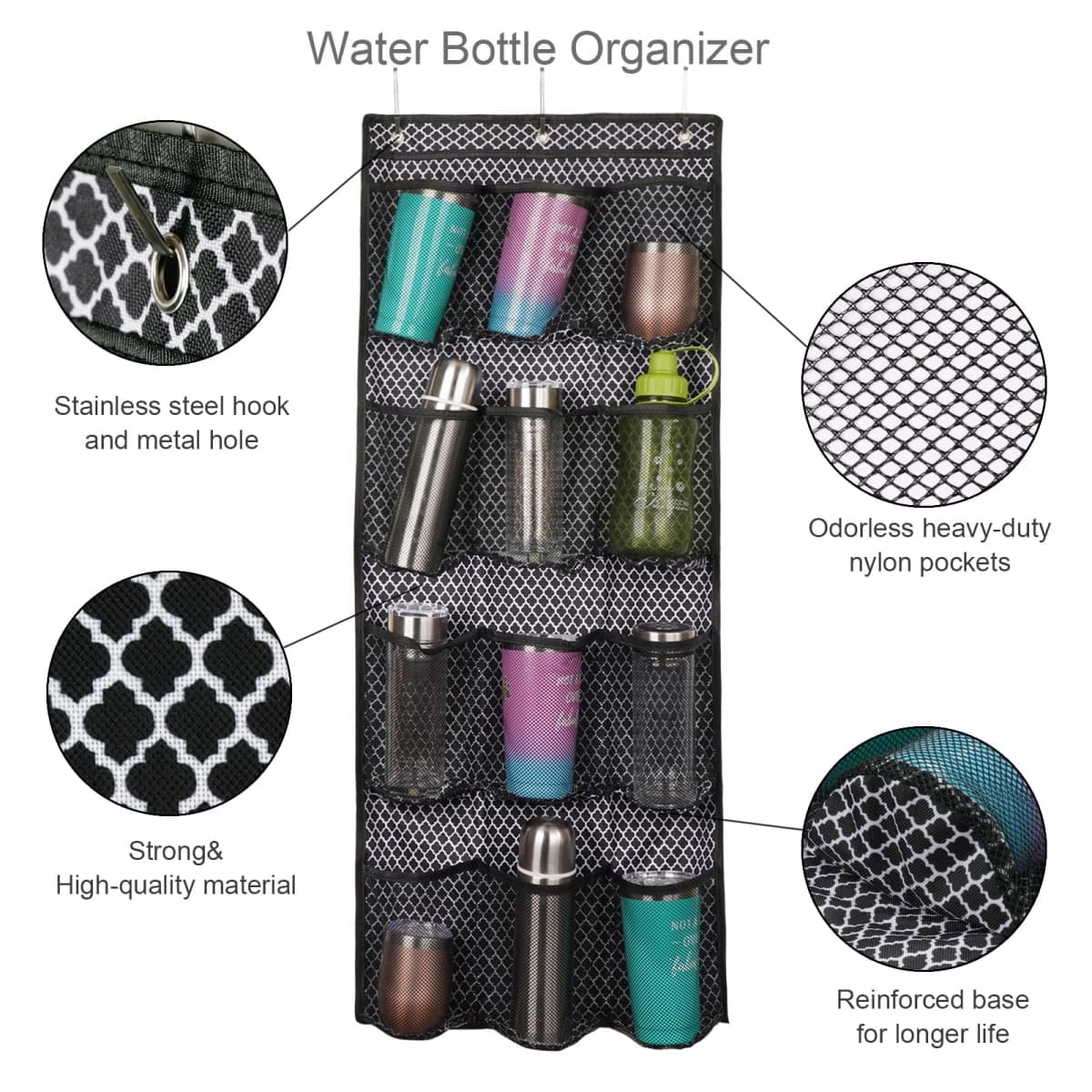 Fajyaz Water Bottle Organizer, 12 Large Mesh Water Bottle Storage for Kitchen Storage Containers Cup Lid and Accessory Storage，（41"×17"）Water Bottle Organizer for Cabinet thumbnail 5