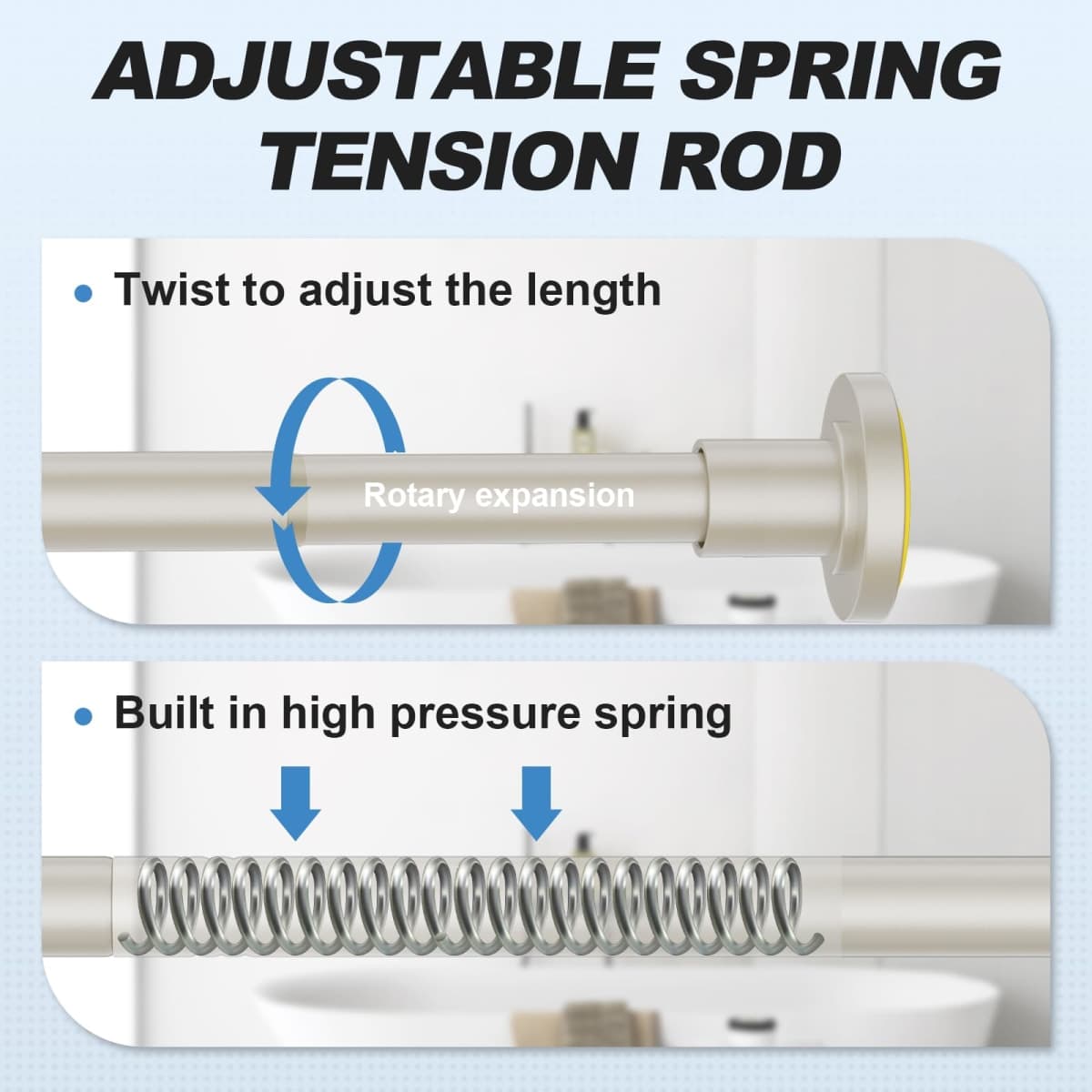CorkLatta Brushed Nickel Shower Curtain Rod 31 to 80 Inch,1 Inch Diameter Adjustable Spring Tension Stainless Steel Telescoping Rod,Easy Install,No Rust thumbnail 2