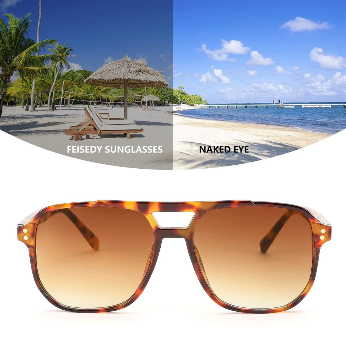 FEISEDY Retro Square Aviator Sunglasses Women Men 70s Vintage Trendy Plastic Frame Sun Glasses B2835 thumbnail 4