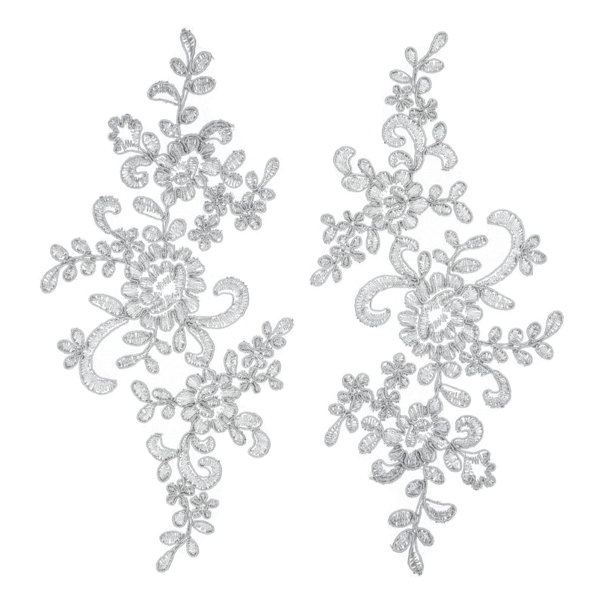 uxcell 2 Pcs Flower Lace Appliques 3D Embroidery Lace Patch Sewing Addition Embellishments for Wedding Bridal Dress Clothes DIY Crafts Accessories Lace Decoration, Silver (23cm)