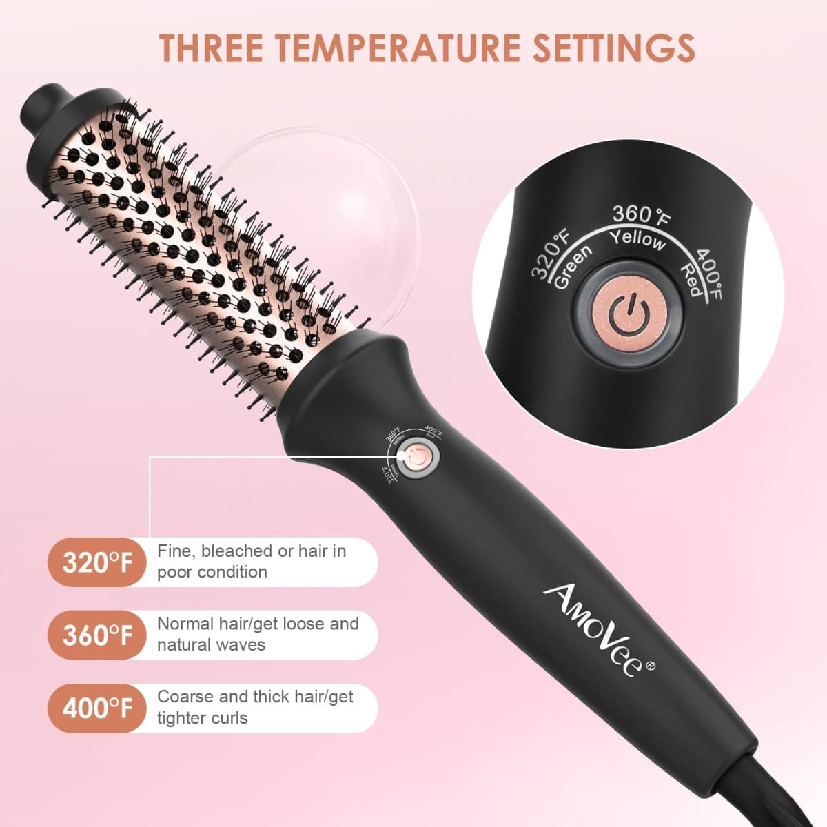 Heated Round Brush, Fast Heating Curling Iron for Blowout Look, 3 Temp Settings, 1.25 Inch Thermal Brush with Dual Voltage, Smooth and Voluminous Curls for Travel thumbnail 4