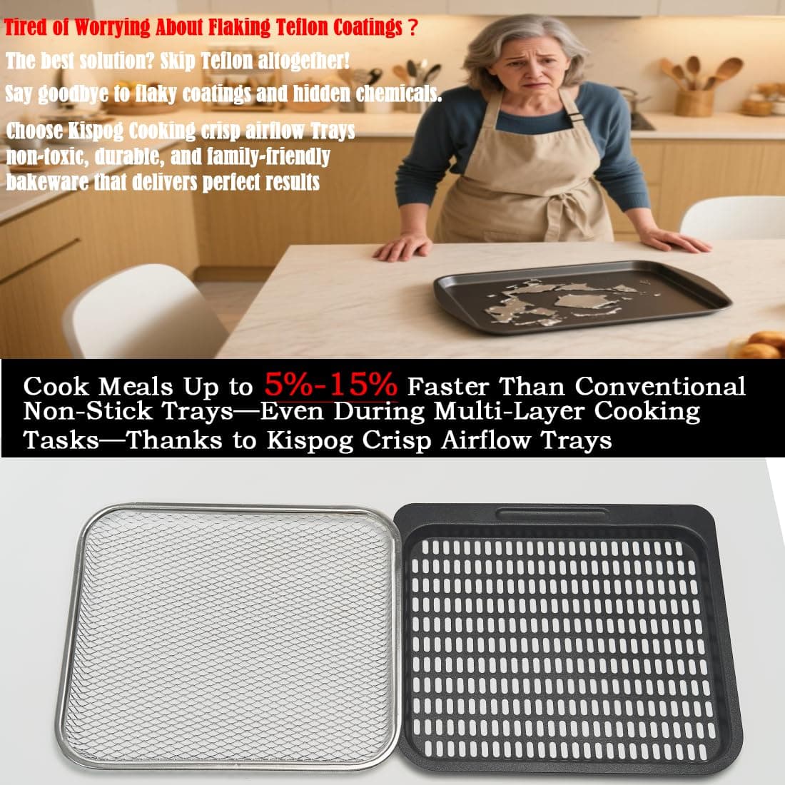 Kispog Uncoated Stainless Steel Cooking Tray Compatible with Instant Pot Vortex 10QT Only - PFAS & Teflon-Free - Dishwasher Replacement Racks, 10.2"x8.97" 3-Pack Mesh for 360 Airflow & Crisping thumbnail 3