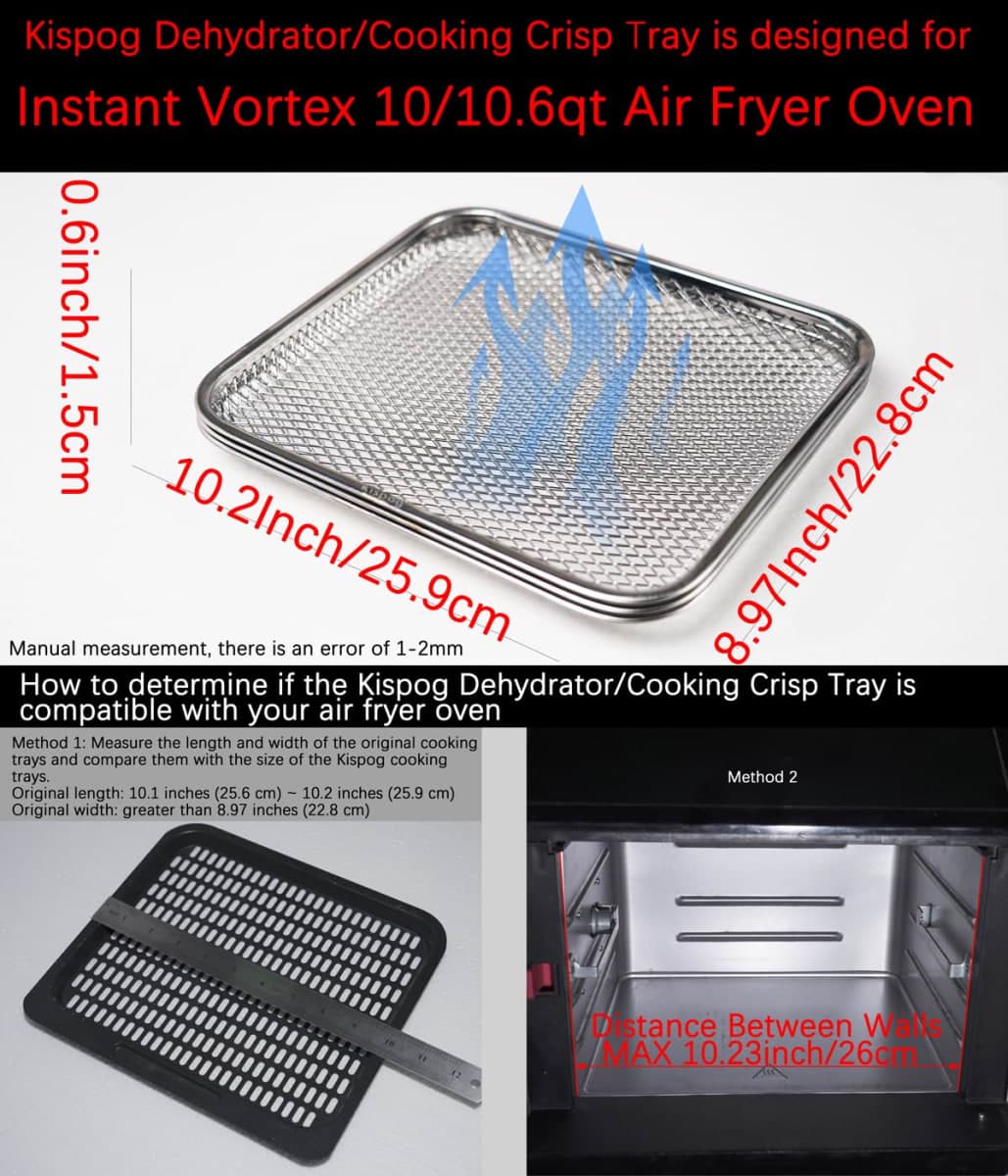 Kispog Uncoated Stainless Steel Cooking Tray Compatible with Instant Pot Vortex 10QT Only - PFAS & Teflon-Free - Dishwasher Replacement Racks, 10.2"x8.97" 3-Pack Mesh for 360 Airflow & Crisping thumbnail 4
