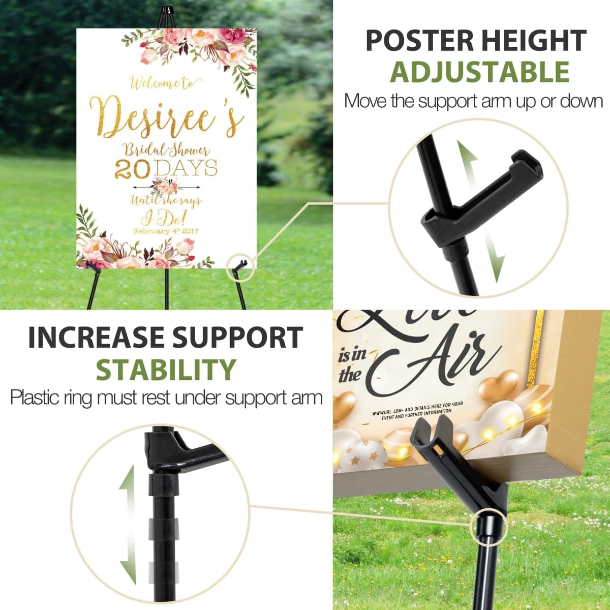 Easel Stand for Wedding Sign, 63" Adjustable Painting Easel Stand, Instant Tripod Easel with Bag, Folding Chevalet Peinture, Display Painting Canvas Wedding Shower Poster Easel, Black, 1Pack, VAIIGO thumbnail 3