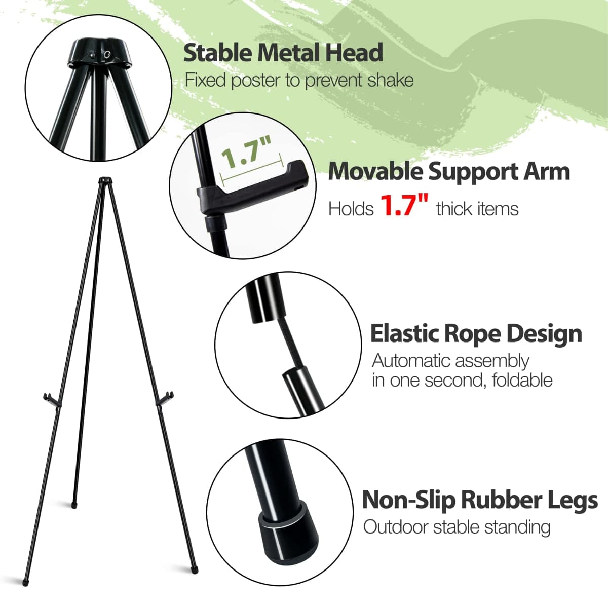 Easel Stand for Wedding Sign, 63" Adjustable Painting Easel Stand, Instant Tripod Easel with Bag, Folding Chevalet Peinture, Display Painting Canvas Wedding Shower Poster Easel, Black, 1Pack, VAIIGO thumbnail 4