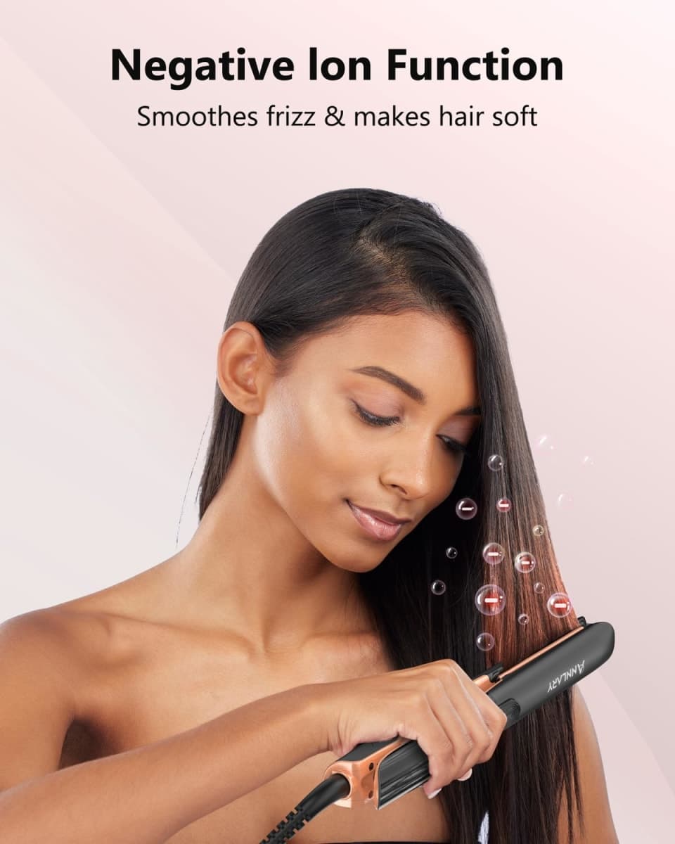 Annlary Hair Straightener, 1 Inch Flat Iron Straightener and Curler 2 in 1, Professional Ceramic Ionic Dual Voltage Straightener with Anti-Iron Silicone for Less Frizz, Shinier & Smoother Hair thumbnail 2