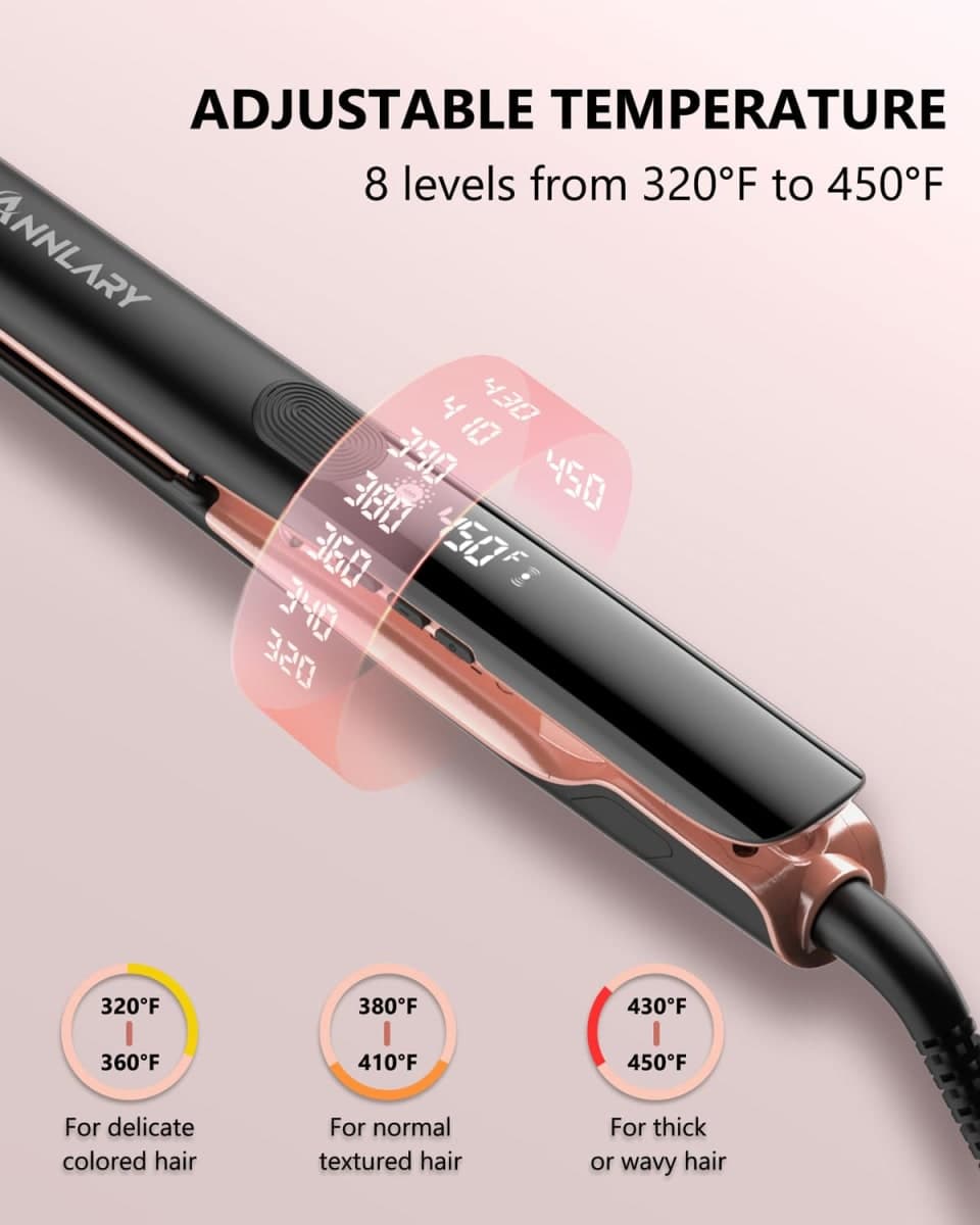 Annlary Hair Straightener, 1 Inch Flat Iron Straightener and Curler 2 in 1, Professional Ceramic Ionic Dual Voltage Straightener with Anti-Iron Silicone for Less Frizz, Shinier & Smoother Hair thumbnail 3
