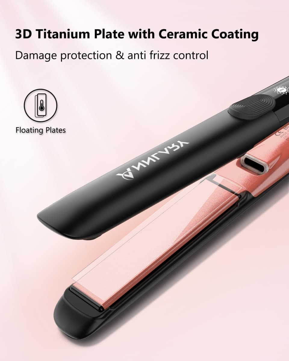 Annlary Hair Straightener, 1 Inch Flat Iron Straightener and Curler 2 in 1, Professional Ceramic Ionic Dual Voltage Straightener with Anti-Iron Silicone for Less Frizz, Shinier & Smoother Hair thumbnail 4