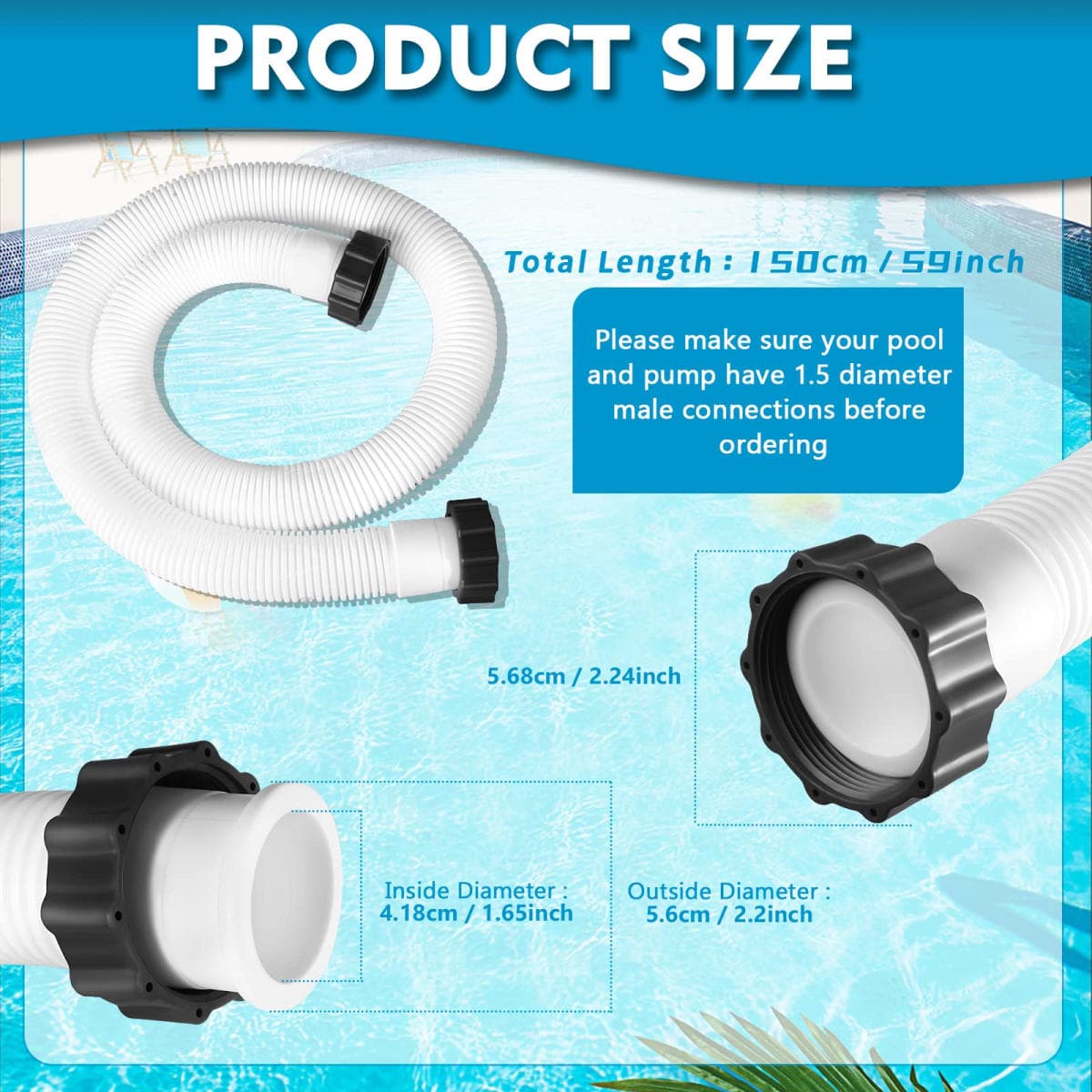 2 Pcs Pool Hoses for Above Ground Pools 1 1/2 Inch Diameter 59" Long Pool Pump Hose Replacement Filter Pump Hose Accessories thumbnail 2