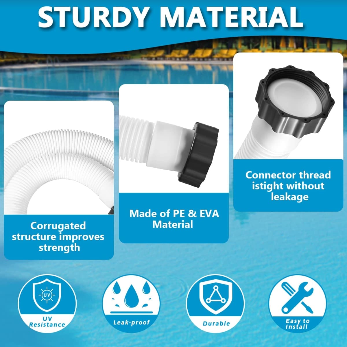 2 Pcs Pool Hoses for Above Ground Pools 1 1/2 Inch Diameter 59" Long Pool Pump Hose Replacement Filter Pump Hose Accessories thumbnail 3