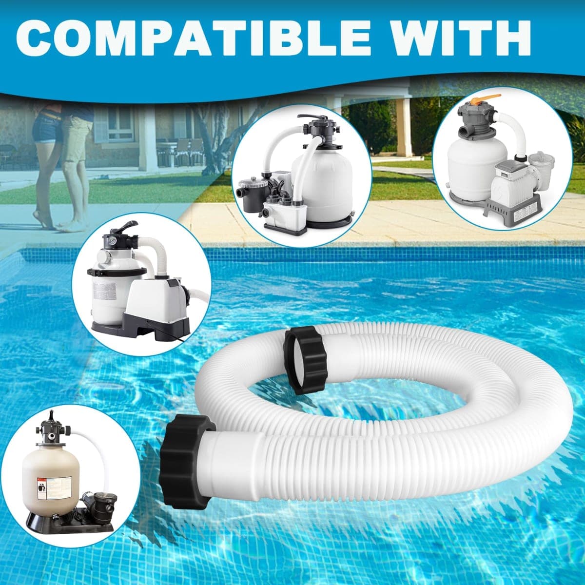2 Pcs Pool Hoses for Above Ground Pools 1 1/2 Inch Diameter 59" Long Pool Pump Hose Replacement Filter Pump Hose Accessories thumbnail 4