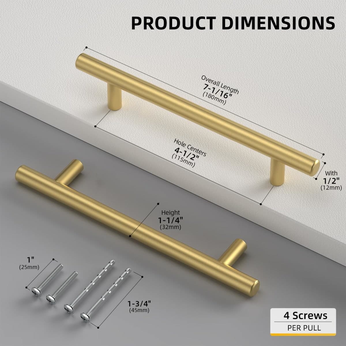 goldenwarm 15 Pack 4-1/2 in(115mm) Hole Centers Gold Drawer Pulls Cabinet Handles Brushed Brass Cabinet Pulls for Modern Drawer Pulls Cabinet Hardware thumbnail 3