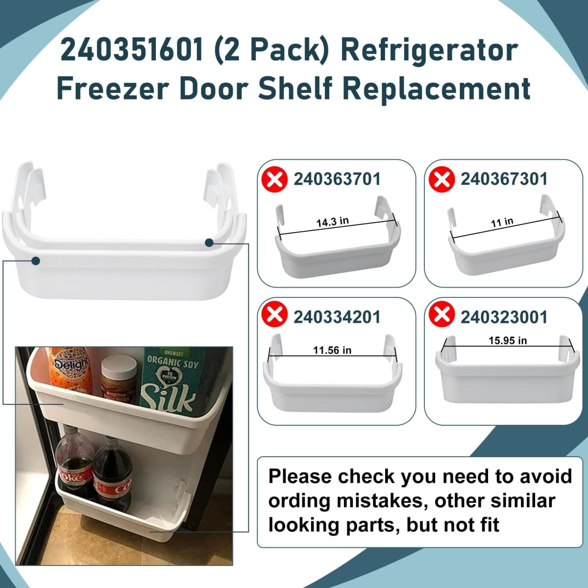 240351601 Refrigerator Freezer Door Bin Compatible with Ken.more Fri.gidaire Refrigerator Freezer Door Shelf Replace 240351607 891154 AP2115974 Freezer Side- 2 PACK By Fetechmate thumbnail 3