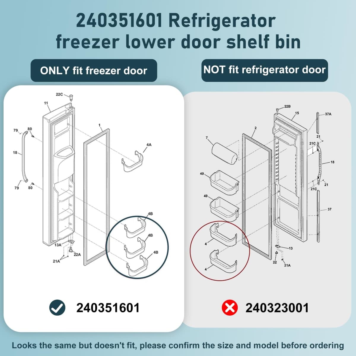 240351601 Refrigerator Freezer Door Bin Compatible with Ken.more Fri.gidaire Refrigerator Freezer Door Shelf Replace 240351607 891154 AP2115974 Freezer Side- 2 PACK By Fetechmate thumbnail 4