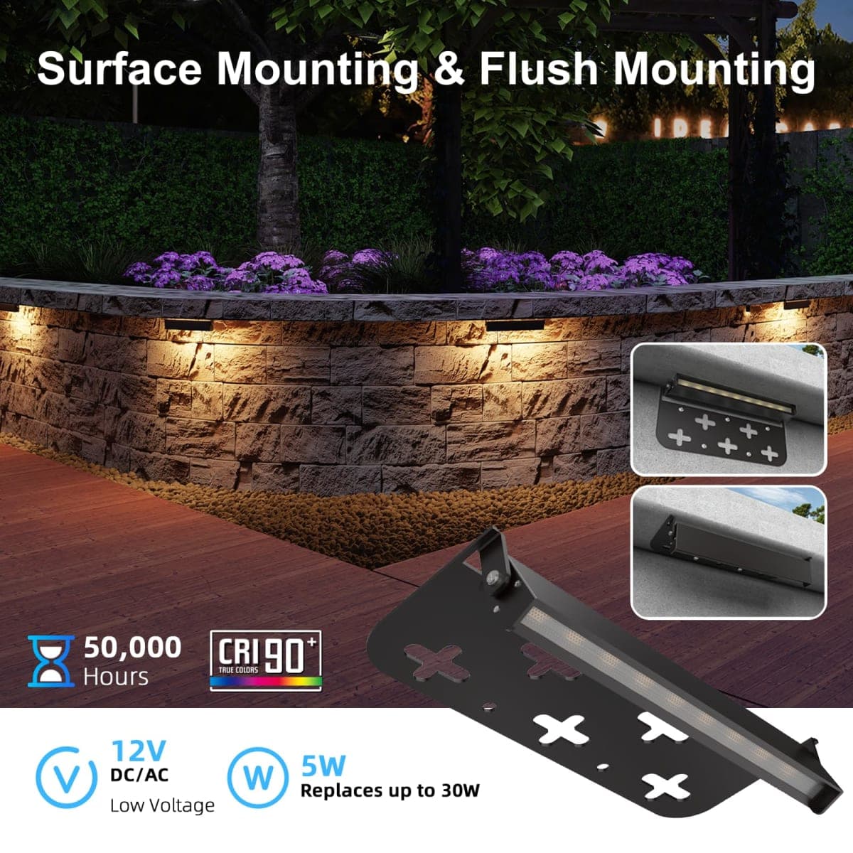 Raxjov - 12 Pack 7 Inch Retaining Wall Light, 3W LED Lighting, 12V AC/DC Low Voltage Hardscape Lighting Outdoor, Landscape Lighting thumbnail 3