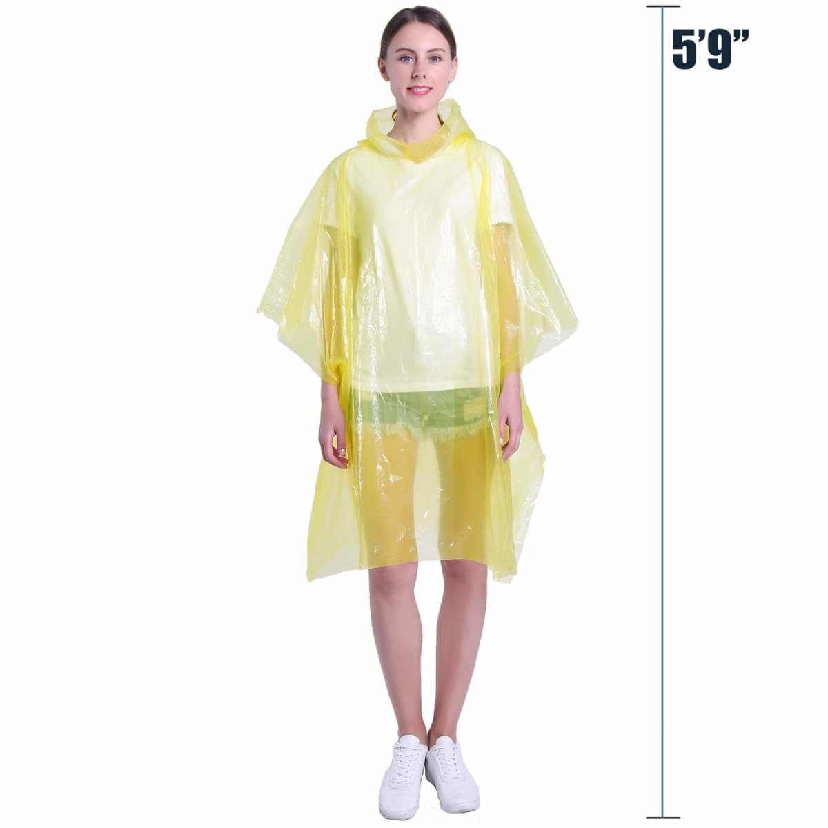 SINGON Disposable Rain Ponchos for Adults (4 Pack) - 60% Extra Thicker Men or Women Waterproof Emergency Rain Ponchos with Hood - Lightweight Universal Design - Yellow thumbnail 2