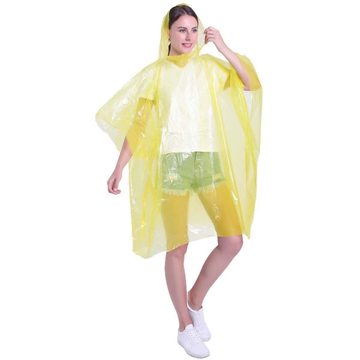 SINGON Disposable Rain Ponchos for Adults (4 Pack) - 60% Extra Thicker Men or Women Waterproof Emergency Rain Ponchos with Hood - Lightweight Universal Design - Yellow thumbnail 4