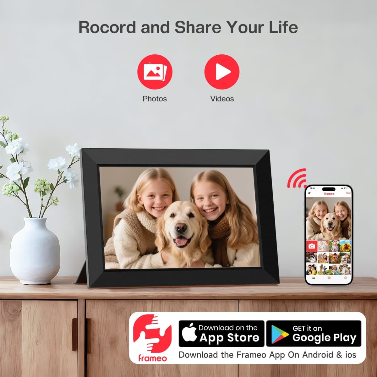 Frameo App - 10.1" WiFi Digital Photo Frame, Smart Cloud Electronic Photo Frame with Touch Screen HD IPS Slideshow 32GB Memory, Rotation thumbnail 2