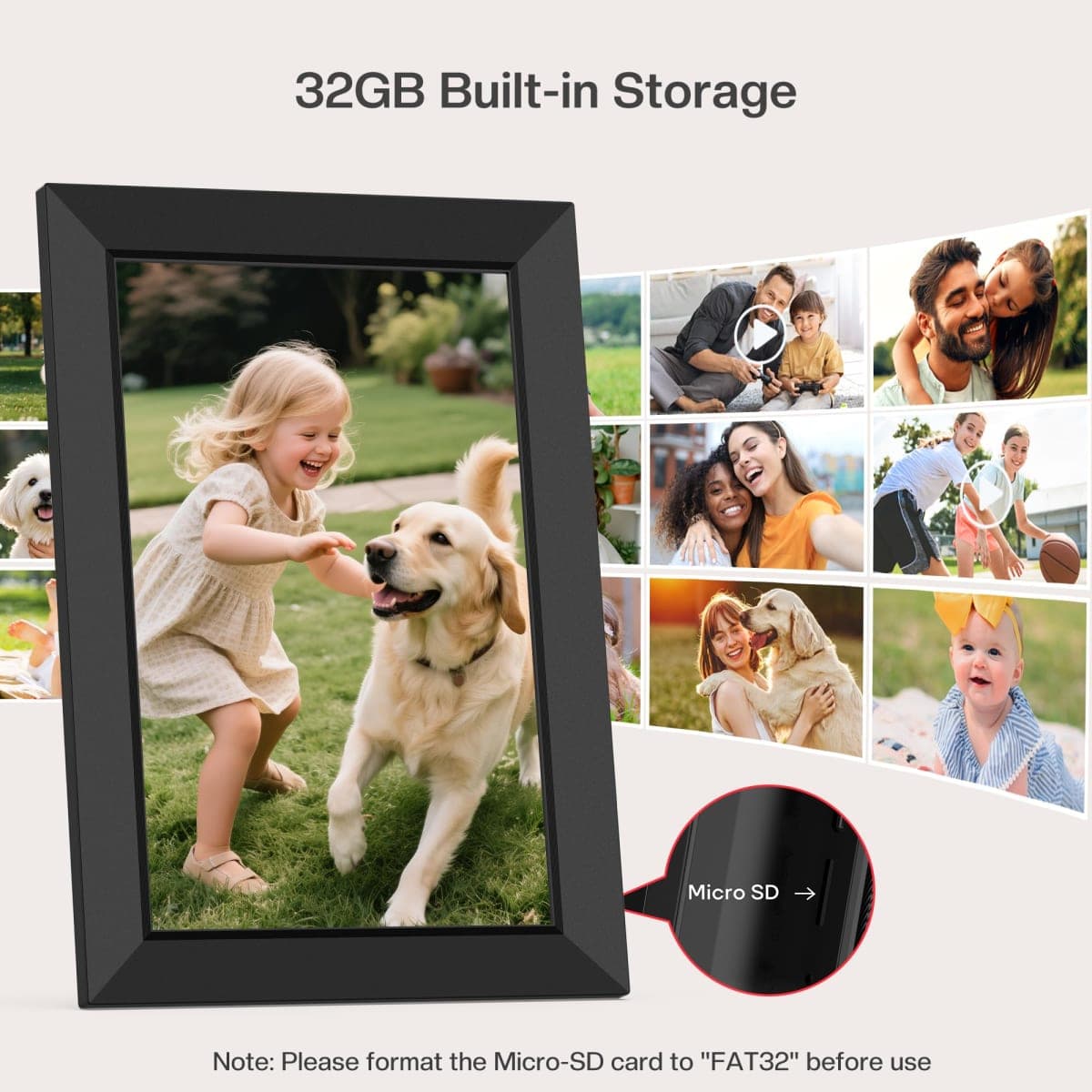 Frameo App - 10.1" WiFi Digital Photo Frame, Smart Cloud Electronic Photo Frame with Touch Screen HD IPS Slideshow 32GB Memory, Rotation thumbnail 3
