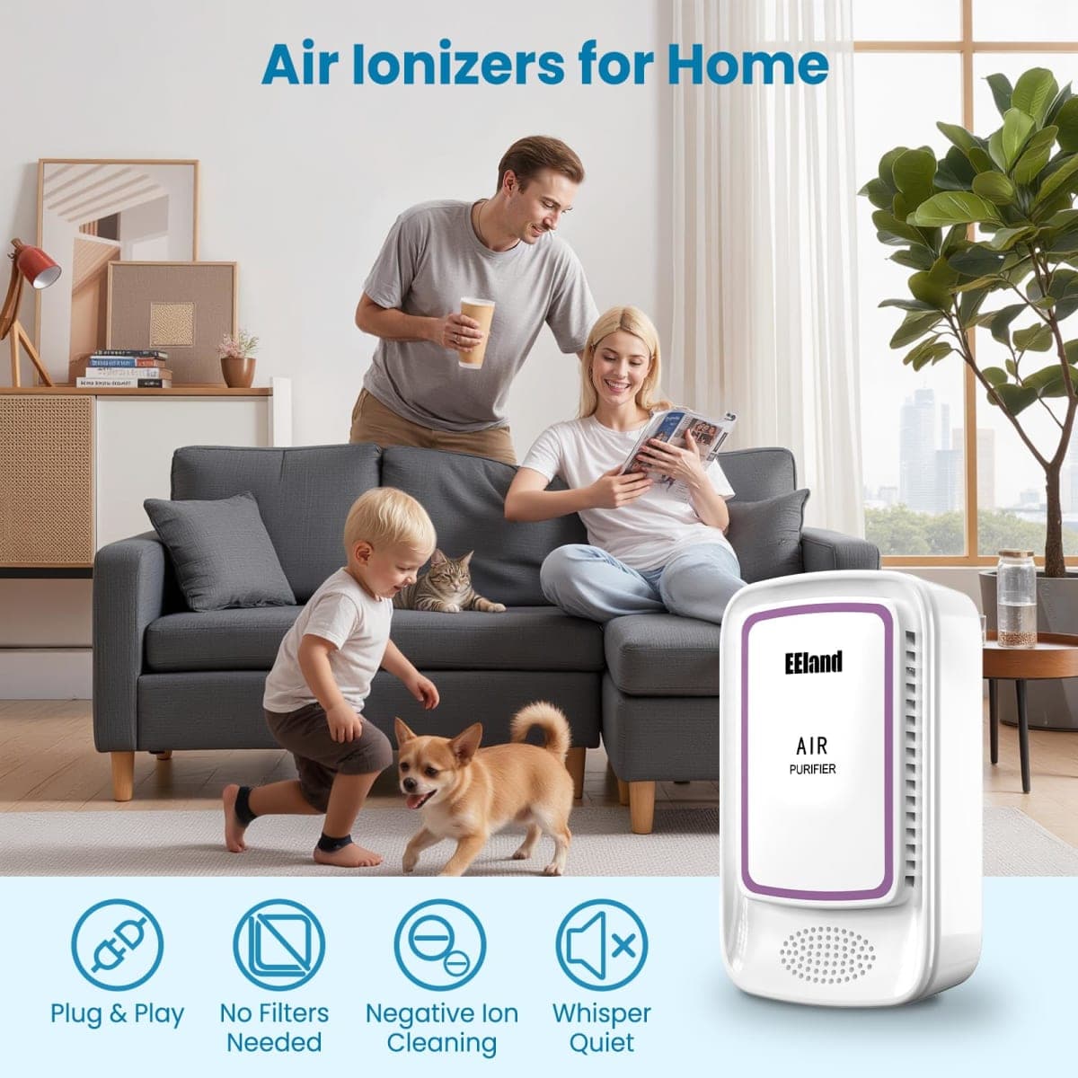 Plug In Air Purifier for Home Pets, Ionic Air Ionizers & Pet Odor Eliminator, Litter Box Deodorizer for Cats, Compact Filterless Air Freshener for Kitchen, Bedroom, Small Room, Ozone Free, 4-Pack thumbnail 2