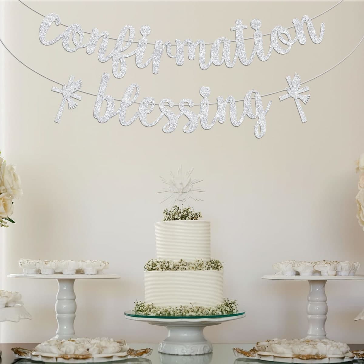 Sliver Glitter Confirmation Blessing Banner, On Your Confirmation/My Baptism, Baptism Baby Shower 1st Comunion Party Decorations Supplies thumbnail 4