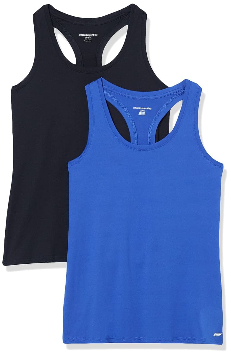 Amazon Essentials Women's 2-Pack Tech Stretch Racerback Tank Top, Bright Blue/Black, Small — image 1